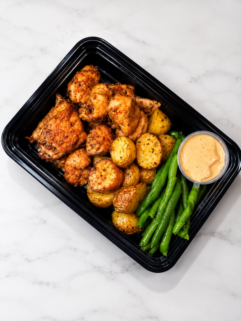 Honey Garlic Chicken with Roast Potatoes & Green Beans (Large) 480G