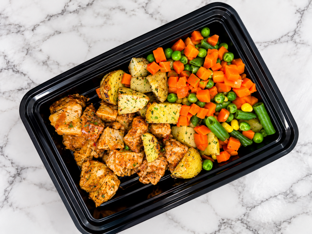 Sweet Chilli Chicken, Roast Potato & Mix Veg